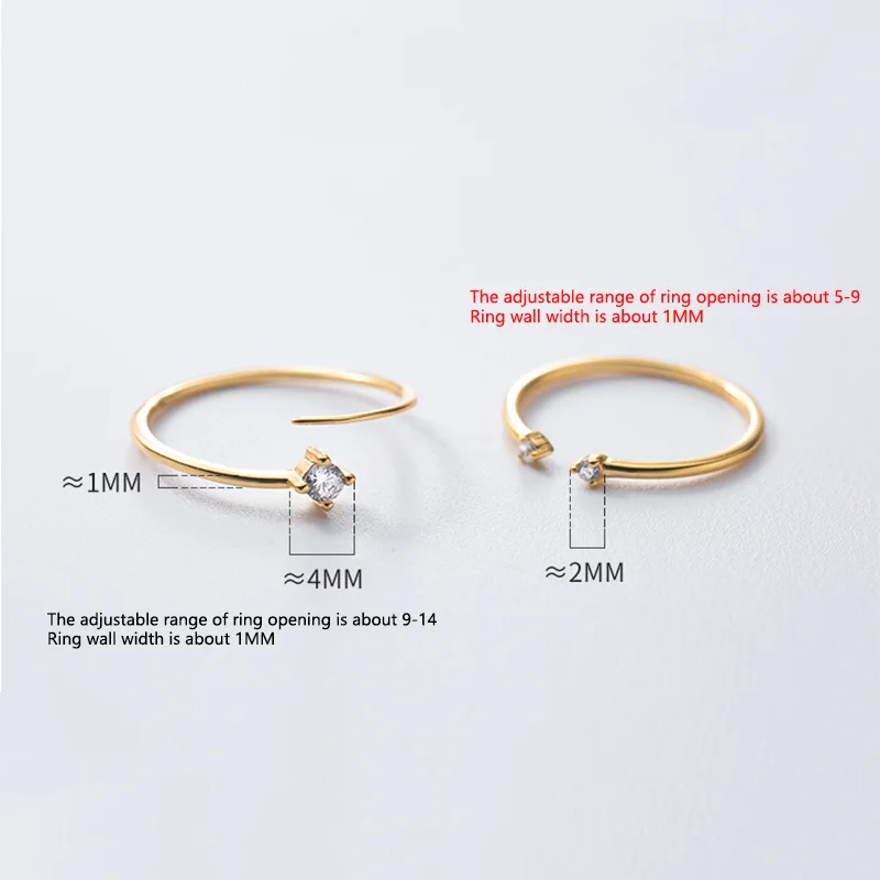 WANTME 925 Sterling Silver Simple Cute Small Zircon Finger Ring for Women Korean Adjustable Unique Chic Gold Jewelry Accessories