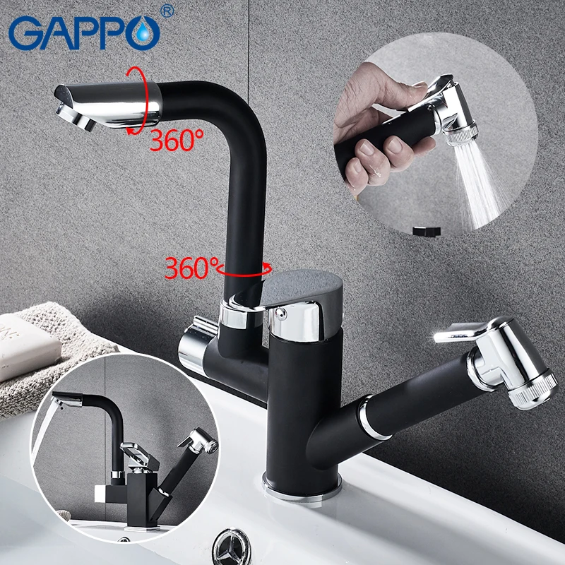 

GAPPO Black Kitchen Faucet Pull Out Mixer Tap Hot & Cold 360 Rotation Kitchen Faucet Deck Mounted Flexible Tap