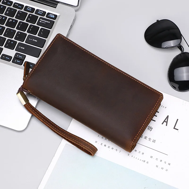 Stylish Men's Leather Wallet with Crazy Horse Pattern, Vintage Coin Purse and Handheld Clutch