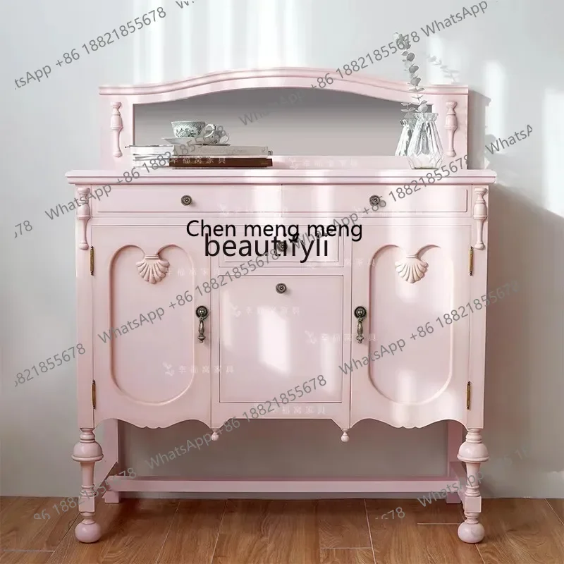 ss8350 French solid wood pink makeup table with mirror household princess dresser American storage and beauty cabinet