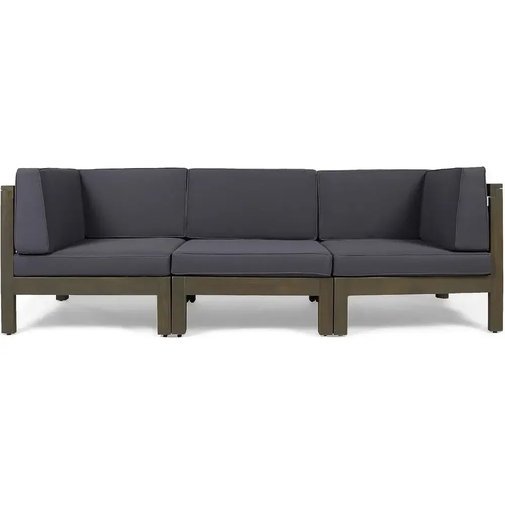 3-Seat Acacia Wood Outdoor Sofa Set with Water-Resistant Gray Cushions