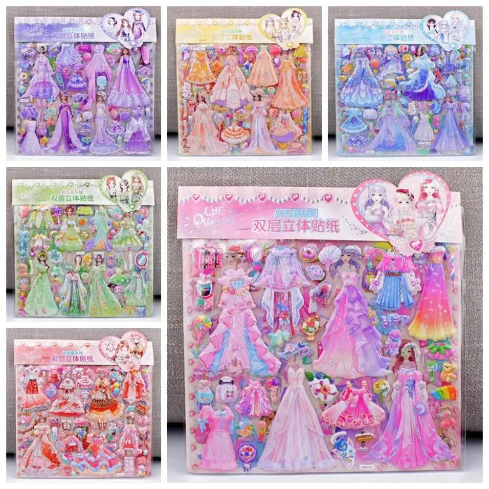 Double Layer Princess Changing Sticker Puffy Lace Skirt Handmade Princess Dress Up Stickers Reusable 3D