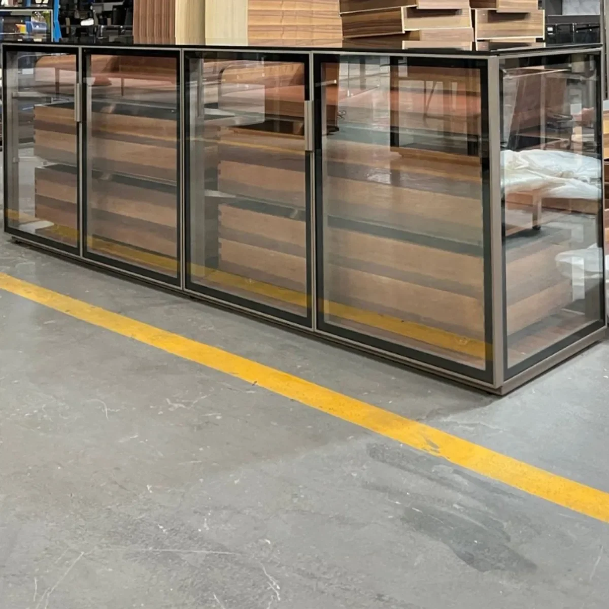 Designer Home Premium Black Walnut Glass Tea Cabinet