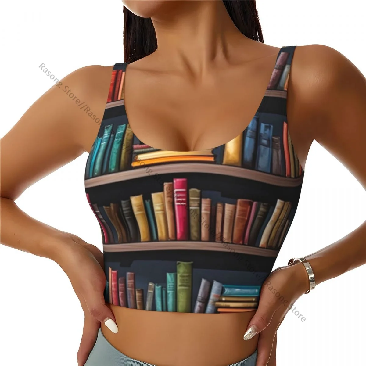 Women Sexy Sports Vest Library Bookshelf Book Female Streetwear Sport Lingerie Tee Crop Top