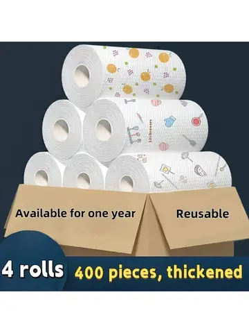 50 100pcs/roll Dishcloth Absorbent Thickened Kitchen Paper Dry Wet Use Non Greasy Random Pattern for Sink Cleaning Dishwashing