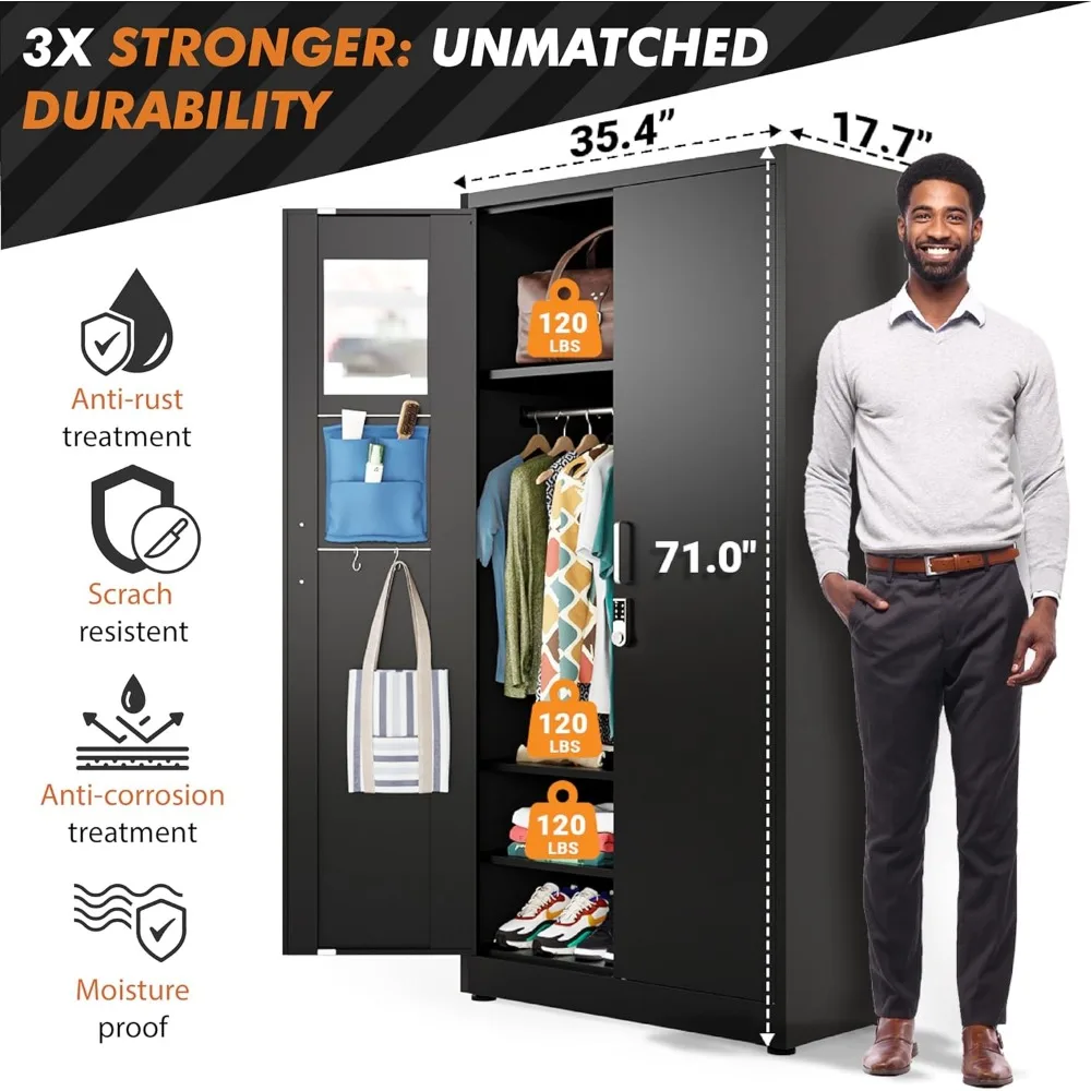 Metal Storage Cabinet Wardrobe with Digital Lock - Metal Storage Locker with Locking Doors, Adjustable Shelf Height & Position