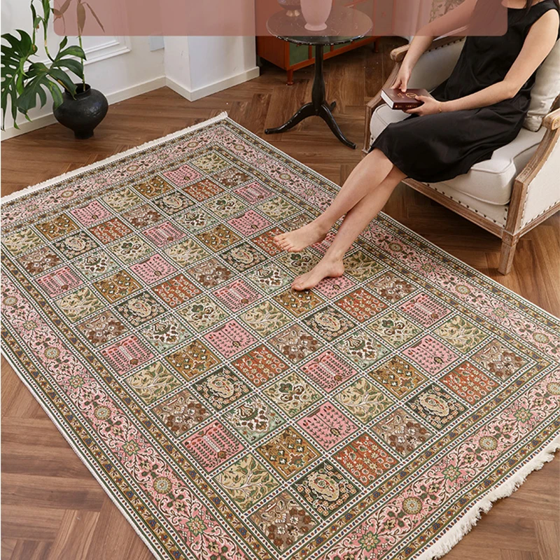 

Woven Retro American Living Room Carpet Bedroom Light Luxury French Ethnic Style Sofa Coffee Table Carpet Home Large Area Rug