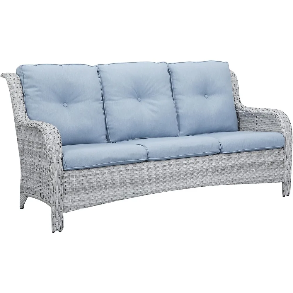 

Outdoor Couch Wicker Patio Sofa - 3 Seat Rattan Sofa with Deep Seating and Comfortable Cushions for Porch Deck Balcony Garden