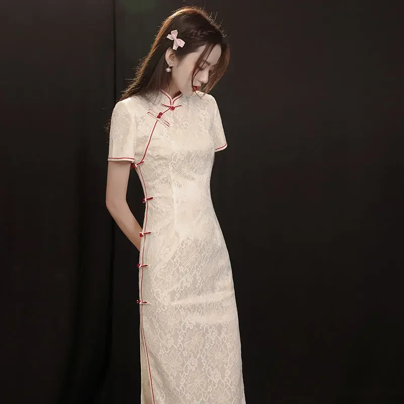 

Китайское летнее традиционное китайское платье Cheongsam, простой стиль, женское девчачье молодое элегантное облегающее платье в стиле ретро, улучшенное длинное Ципао
