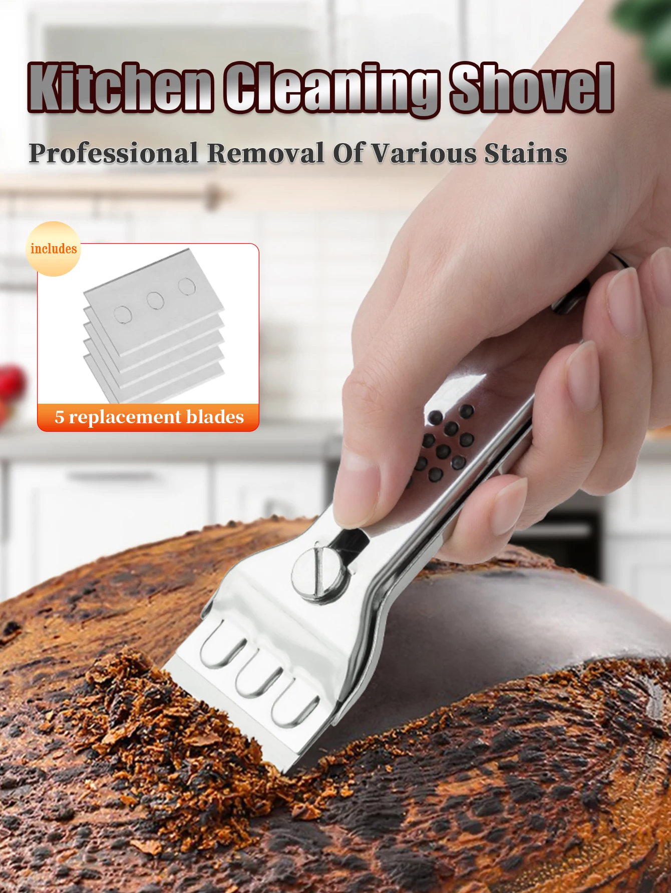 6 Blades Multi-Scraper Tool Sturdy Stainless Steel Ice Removal Grout Scraper with Ergonomic Handle  Kitchen Glass Tile Cleaning