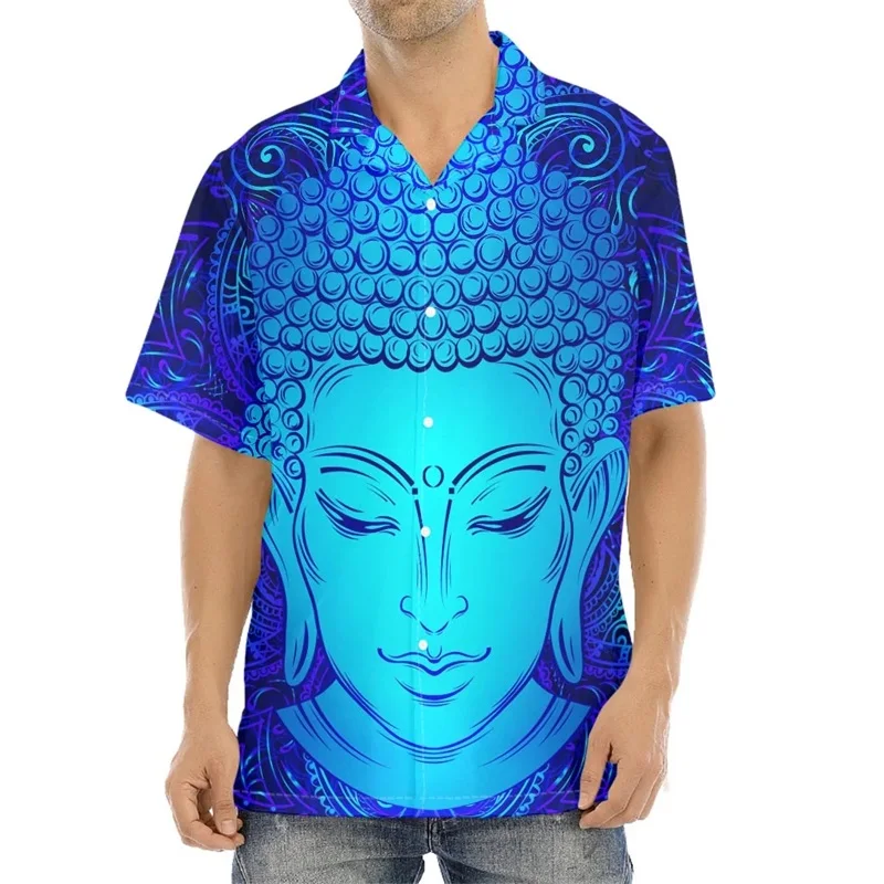 3d Buddha Pattern Print Aloha Shirt Summer Casual Button Up Beach Shirts Streetwear Mens Short Sleeve Plus Size Tee Shirt Tops