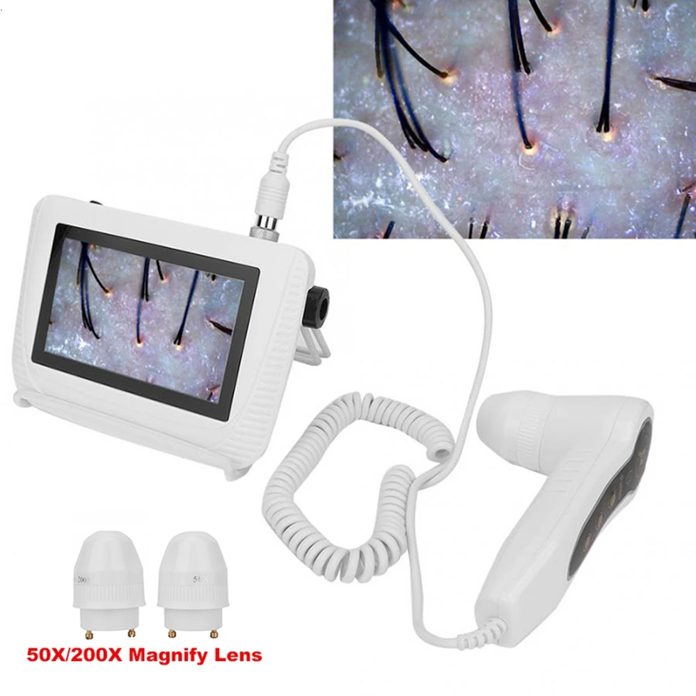 5inch Skin Analyzer Hair Scalp Testing Scanner Hair Follicle Detector Skin Detector Moisture Tester For Beauty Salon 50X 200X