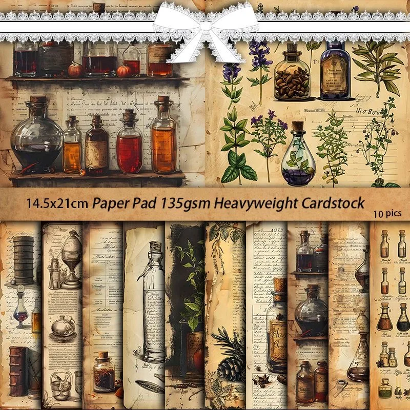 10 sheets of plant lab-themed background paper for journaling, collage DIY, base decoration, and vintage crafts