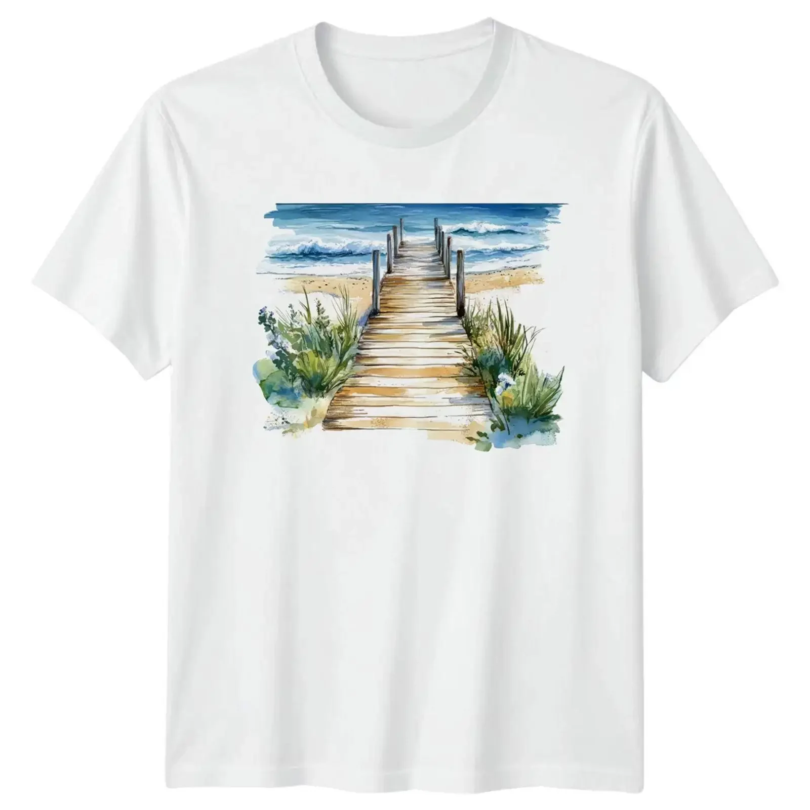 Aquarell Strand Ozean Küste Herren T Shirt Damen Grafik Bekleidung vintage Washed Slightly Soft Comfortable fashion Stylish