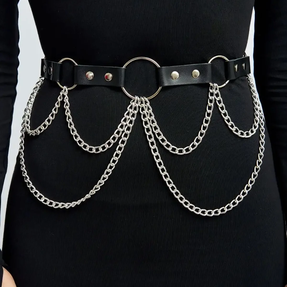 Women Trend Punk Belt With Chain Waist Belt Decoration Female Street Style Wide Waistband Leather Belt Goth Clothing Accessorie