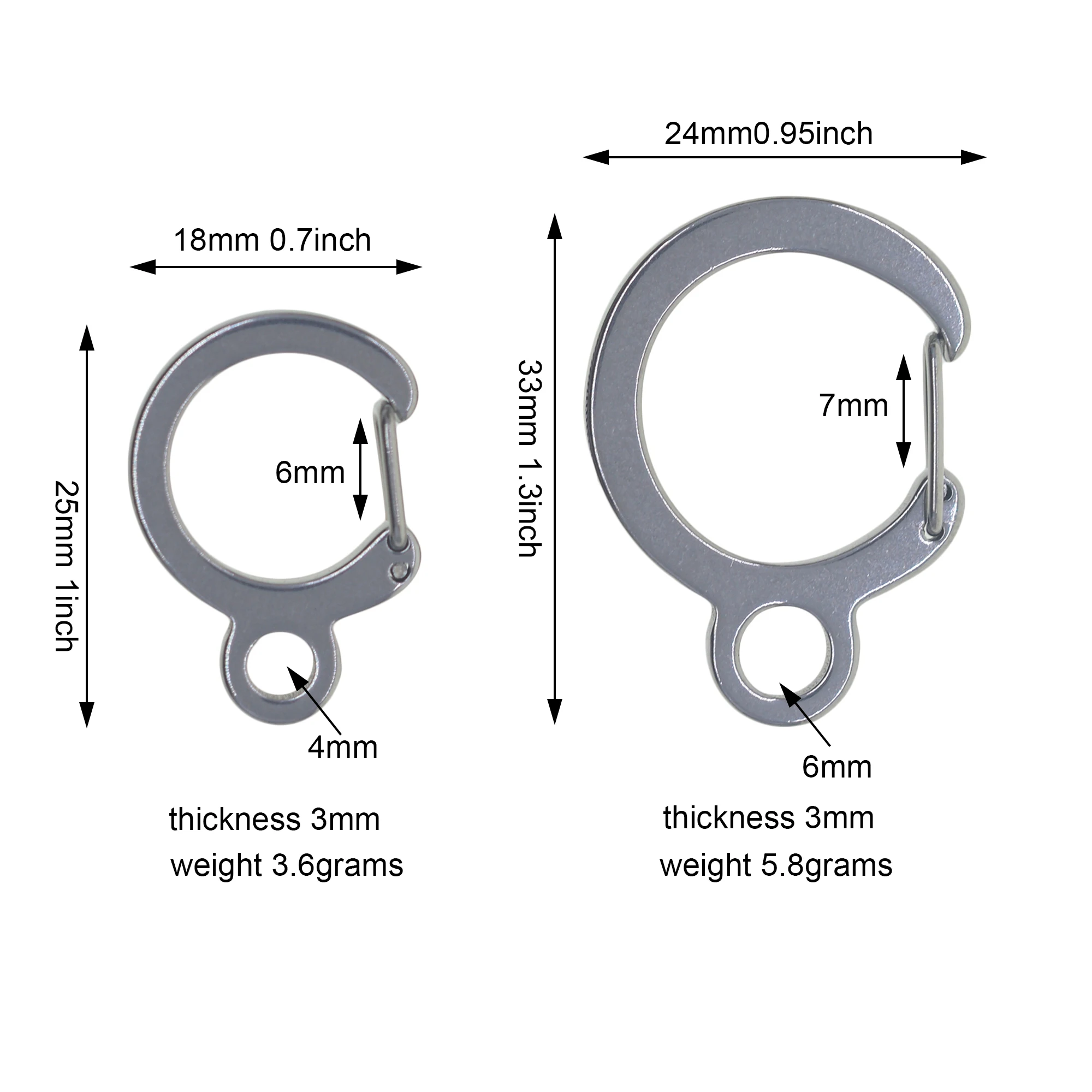 2 sizes 1 inch and 1.3inch creative Fine biker stainless steel O round spring snap clip hook Carabiner paracord clasp EDC DIY