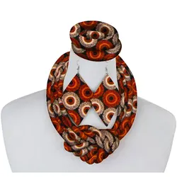 3 Pieces African Necklace Print Wax Ankara Fabric Set Side Knot Necklace,Bracelet and Earrings SP083