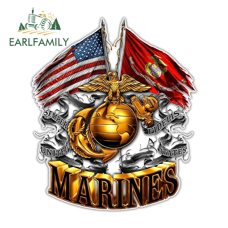 EARLFAMILY 13cm x 11.1cm USMC Dual Flags Globe Decal United States Marine Corps Car Sticker Offroad 4x4 Window Trunk Decoration