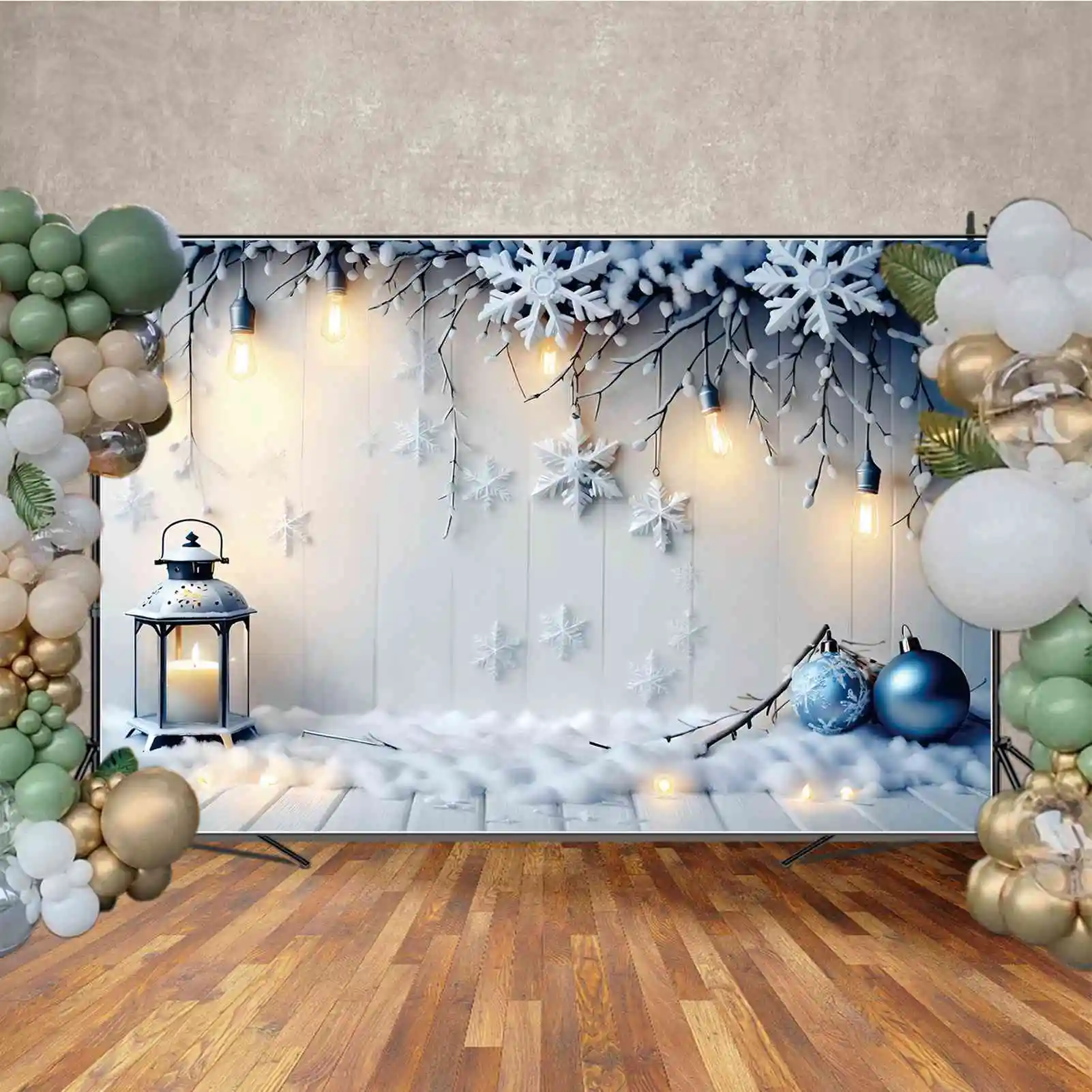 MOON.QG Backdrop Christmas Photozone Photocall Studio Background Decorations Props Pine Ball Candle Light Photography Supplies
