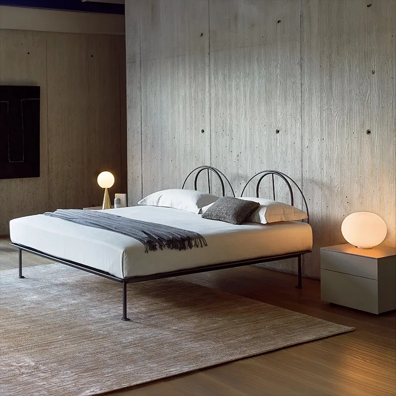 Modern light luxury bedroom 1.8 meters, double bed designer custom stainless steel single bed black simple wrought iron bed