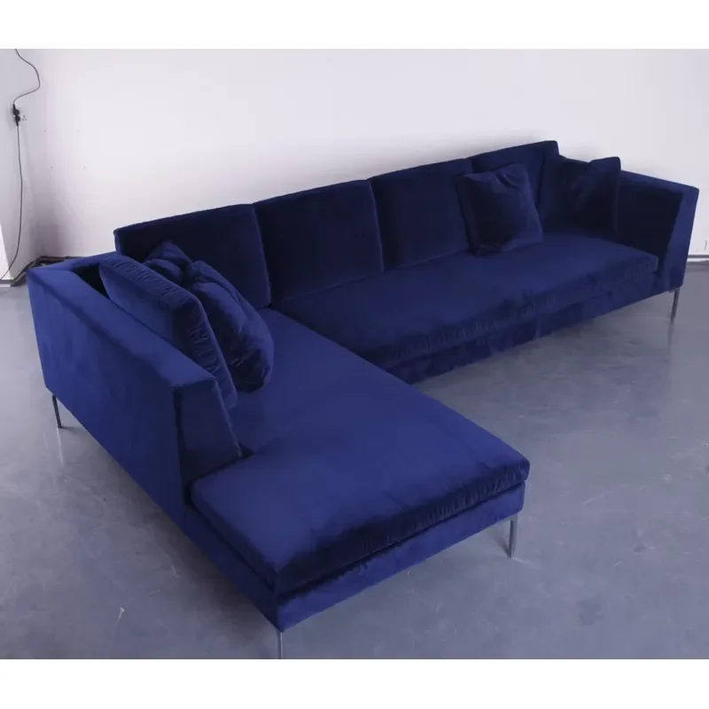 #Minimalist Modern Furniture L Shape Sectional Navy Blue Velvet Antonio Citterio Charles Sofa