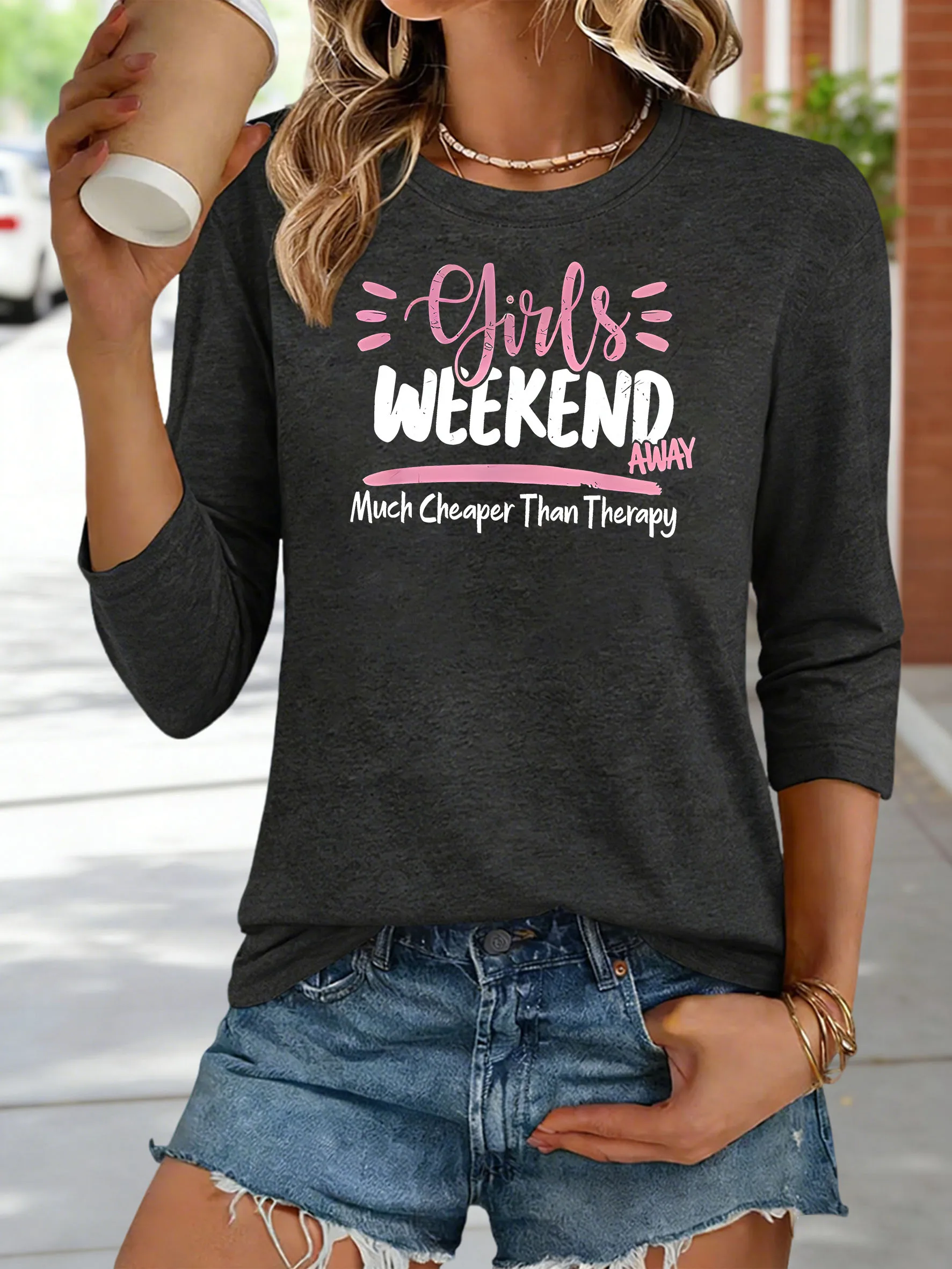 Women's round-neck,three-quarter-lengthsleeve T-shirt, with the message 