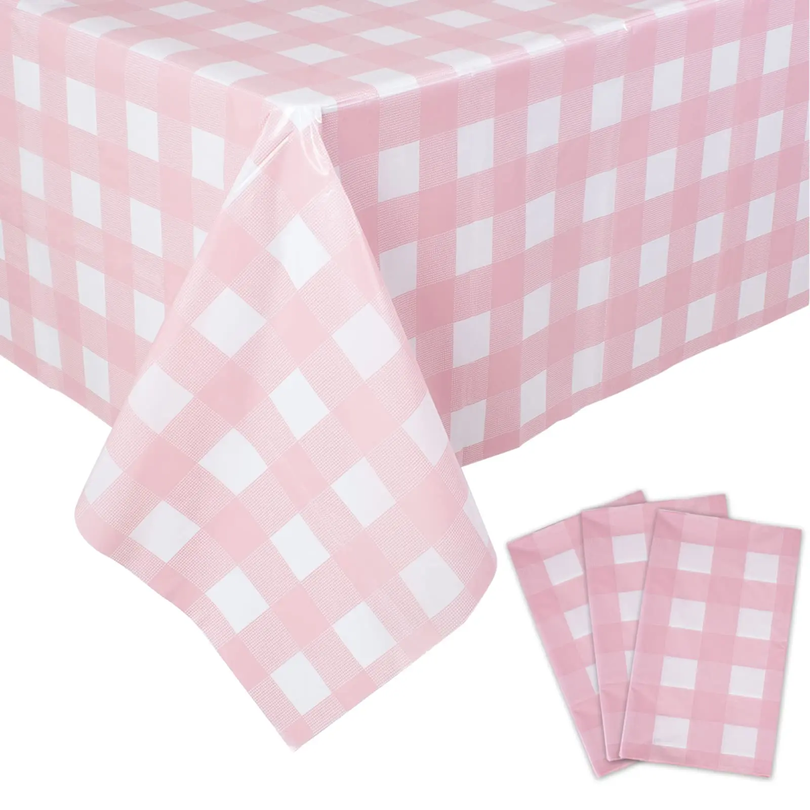 3 Packs Gingham Tablecloth Checkered Tablecloths 54 x 108 Inches Disposable Plastic Gingham Tablecovers Waterproof Table Covers