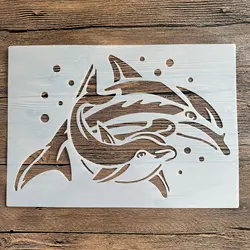 Plantillas DIY A4 de 29x21cm, pintura de pared, libro de recortes colorear, álbum en relieve, plantilla de tarjeta de papel decorativa, delfines de animales de pared