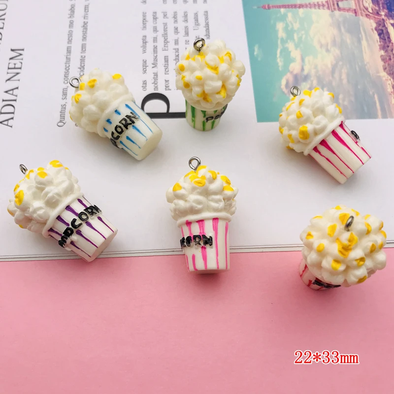 10pcs Hot Selling Resin Cute Miniature 3D Popcorn Charm for Keychain, Earring, Scrapbooking, DIY Making, Necklace