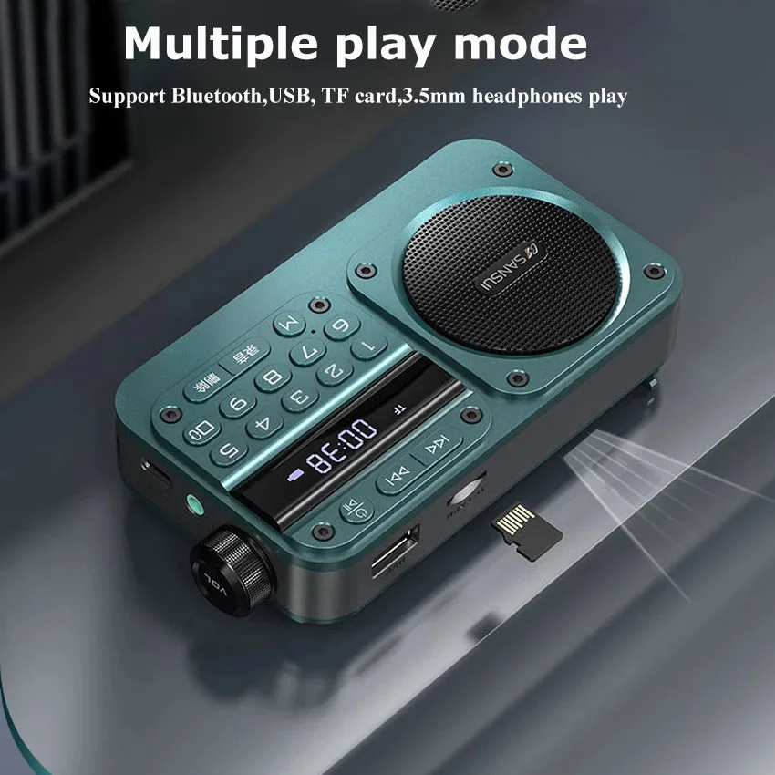 Portable FM Radio Mini FM Radios Receiver Outdoor Bluetooth Speaker TF Card USB Headphones MP3 Music Player Recorder 70-108MHZ