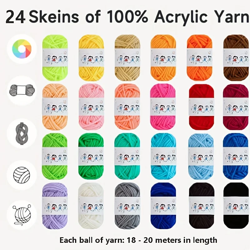 

24pc Comfortable Soft Mixed Color Yarn Set Designed for Beginner Hand Knitting Suitable for Multi-Colored Knitting Set Perfect