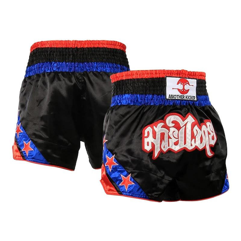 Muay Thai Shorts Stars Embroidery Boxing Competition Shorts Adult Kids Satin MMA Gym Combat Sparring Kickboxing Training Pants