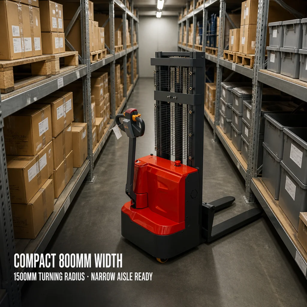 Storage Cargo Lifter Full Electric Stacker 1500kg 3m Mast Pallet Stacker Heavy Duty Narrow Space Logistics Operation