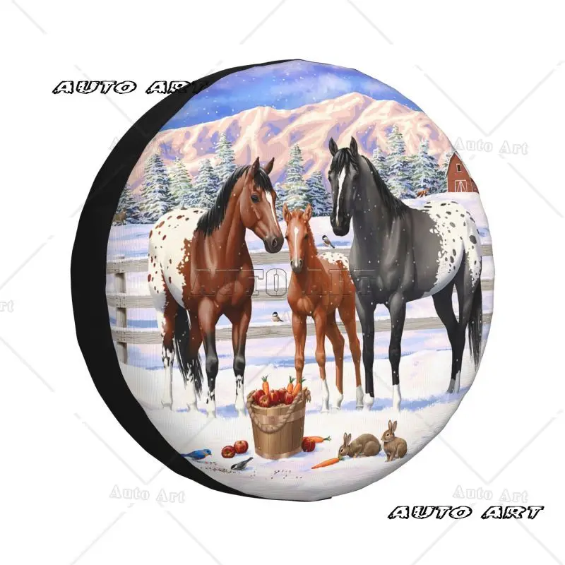 Custom Appaloosa Horses In Winter Spare Tire Cover for    Farmhouse Animal 4WD 4x4 RV Car Wheel Protectors