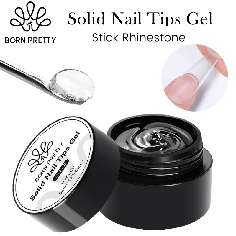 

BORN PRETTY 5g Clear Solid Nail Tips Gel Polish For Nails Long Lasting Strong Adhesion UV/LED Soak Off Buliding DIY Manicure