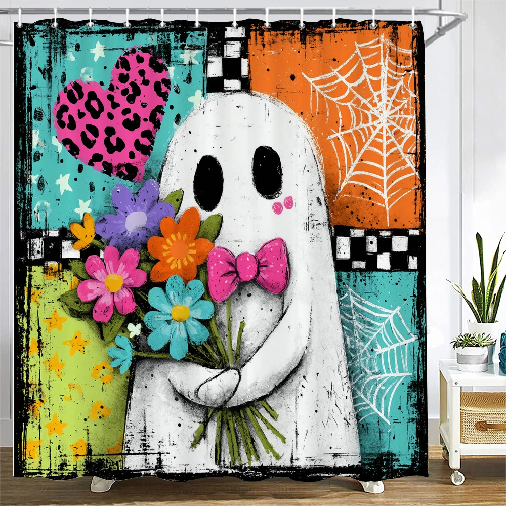 

cartoon Halloween Shower Curtain Horrible skulls and Pumpkin ghost Bathroom Curtain All Saints Day home Decor Curtain