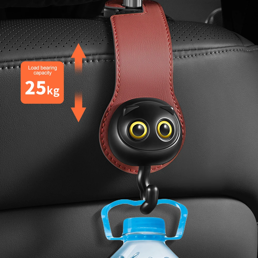 Car Cute Cat Car Seat Headrest Hook Hidden PU Leather Hanging Hooks 25kg Load Organizer Kit Interior Seat Back Hanger Hook