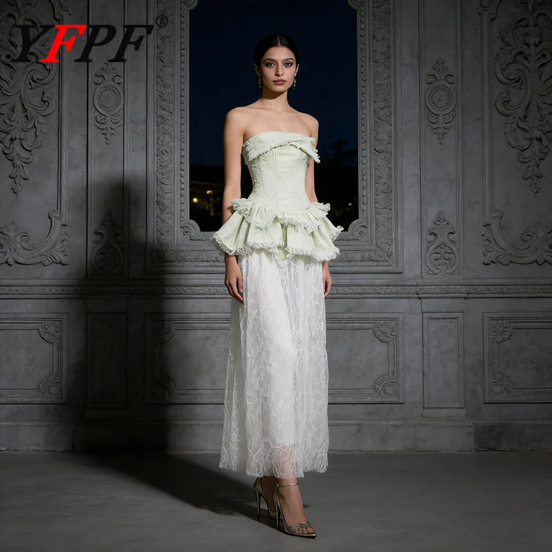 

Элегантное вечернее платье YFPF без бретелек с кружевными вставками и оборками, без рукавов, с открытой спиной, новая коллекция 2026 года