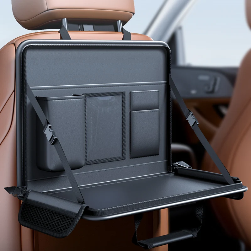 Immagine 6: Supporto per laptop per auto Seggiolino per auto in pelle Tavolo per notebook sospeso Scrivania per computer portatile per auto Staffa per tablet da pranzo Organizzatore per alimenti