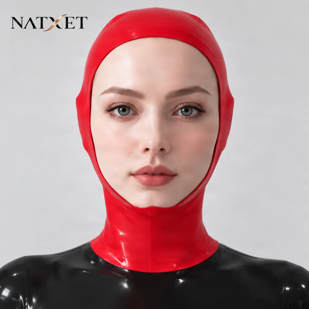 NATXET Natural Latex Open Face Hood Handmade Rubber Mask with Back Zipper Custom Made