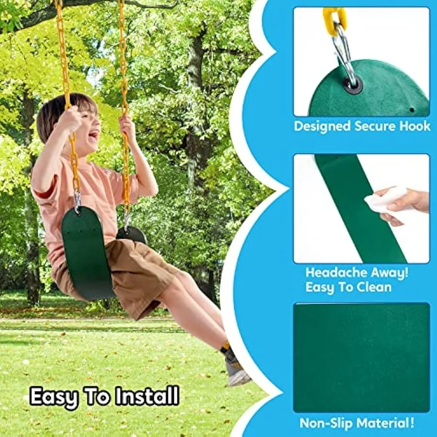3 Pack Green Swing Seats Heavy Duty 66 Chain Swing Set Accessories Replacement Snap Hooks for Outdoor Play Playground Trees Swi