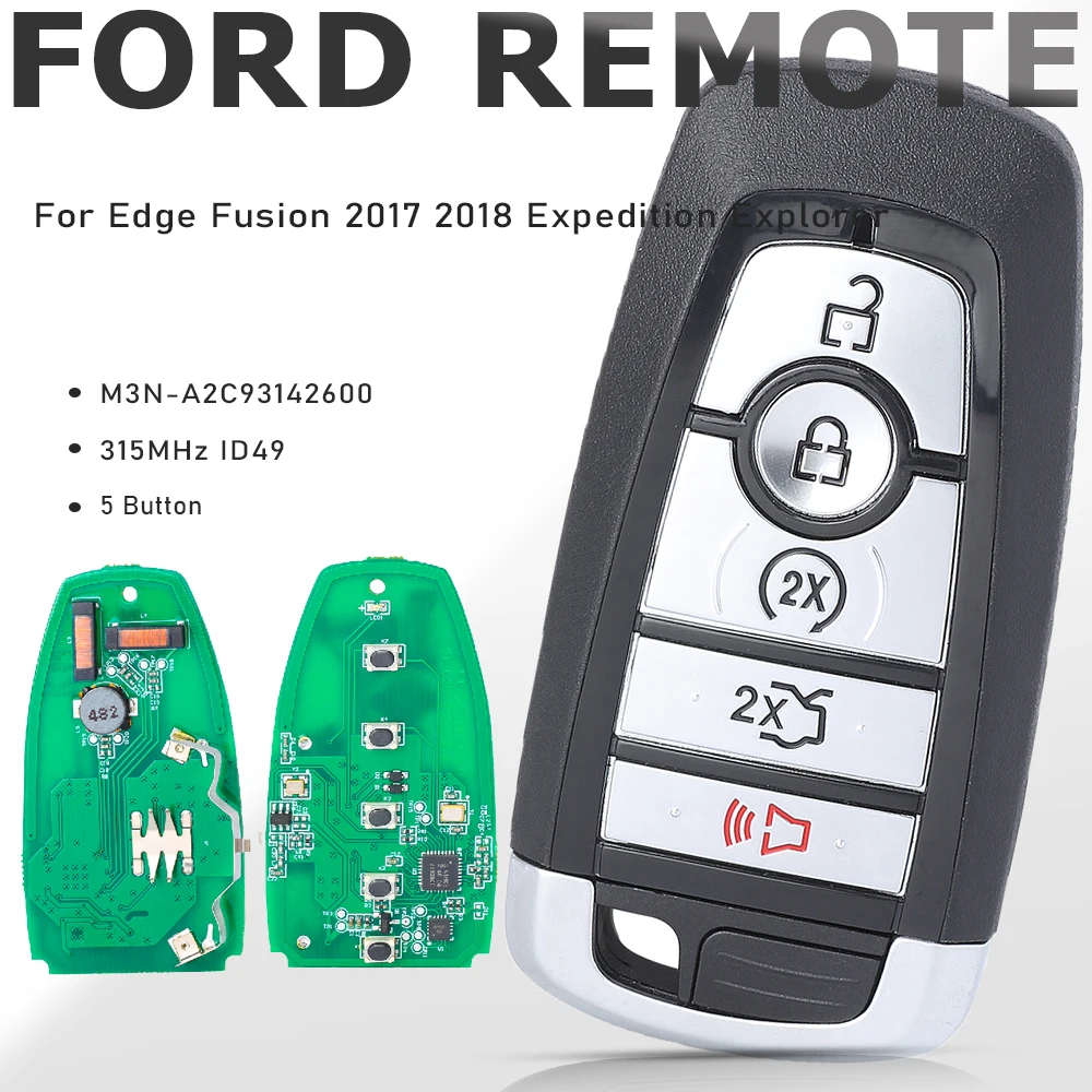 

KEYECU M3N-A2C93142600 315MHz 5 Button Smart Remote Key for Ford Edge Fusion 2017 2018 Expedition Explorer 2018 2019 ID49 Chip