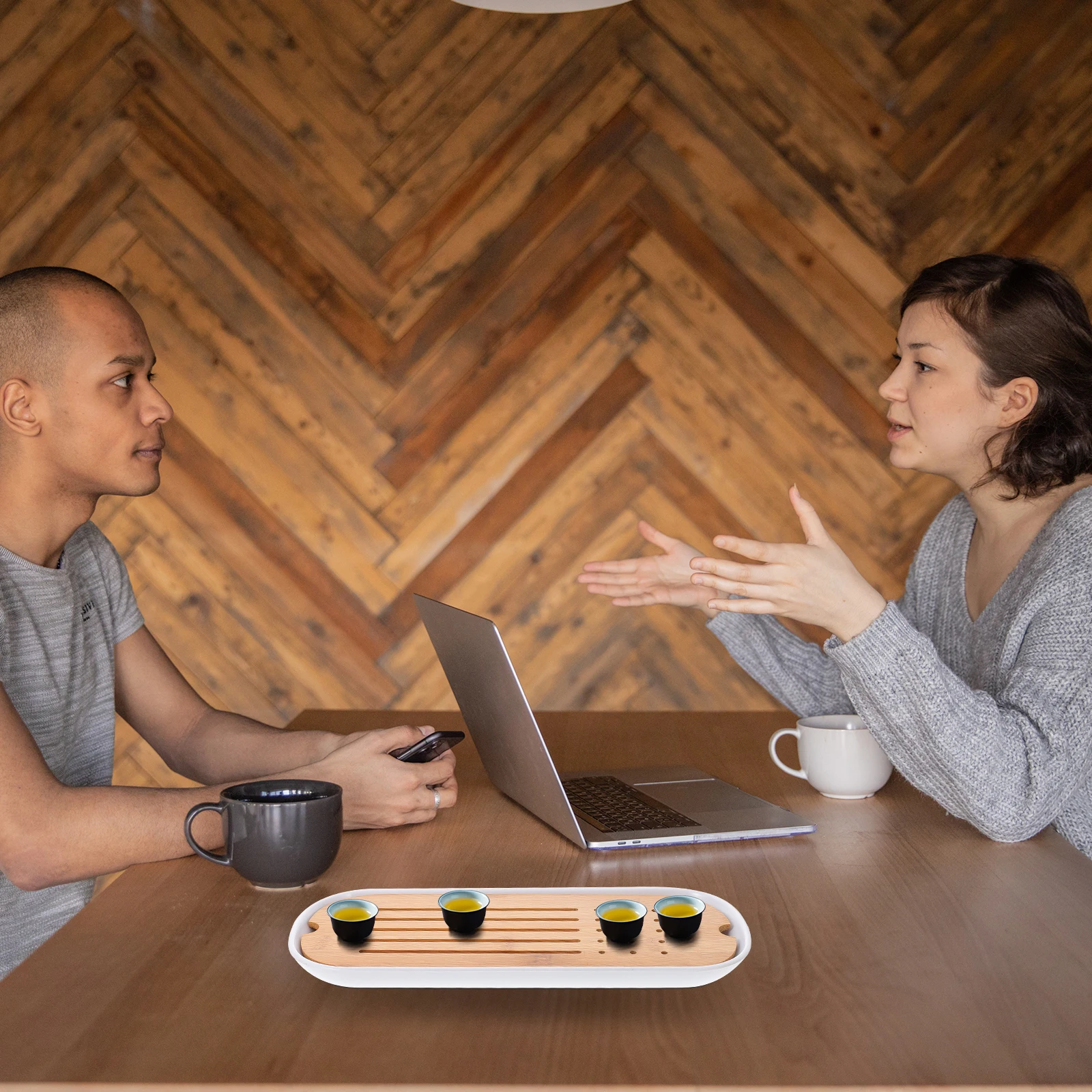 

Wooden Melamine Tea Tray Drain Plate Beautiful Practical Home Decoration Simple Design Colorful Household Accessory