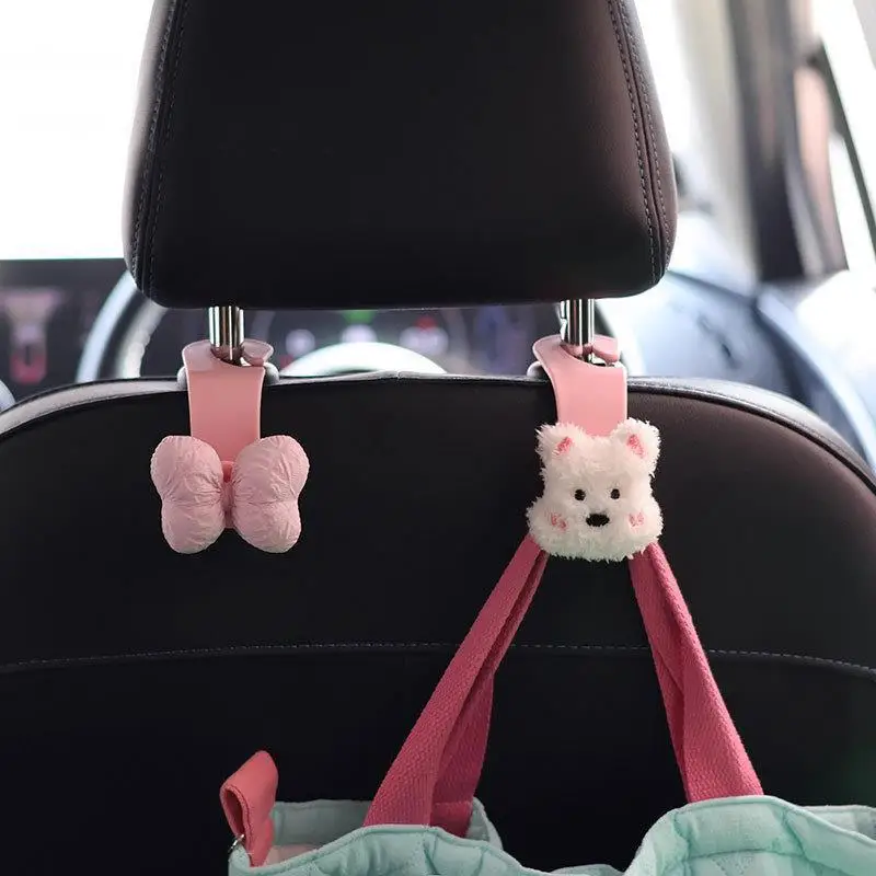 Cartoon Puppy/Pink Bow Car Seatback Hooks Creative Car Storage Hooks Universal Cute Puppy Hooks For Cars Multifunctional Hook