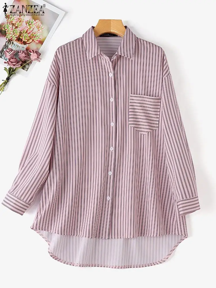 2024 Autumn Striped Shirts Women Elegant Long Sleeve OL Work Blouse ZANZEA Casual Baggy Blusas Female Buttons Down Tops Tunic