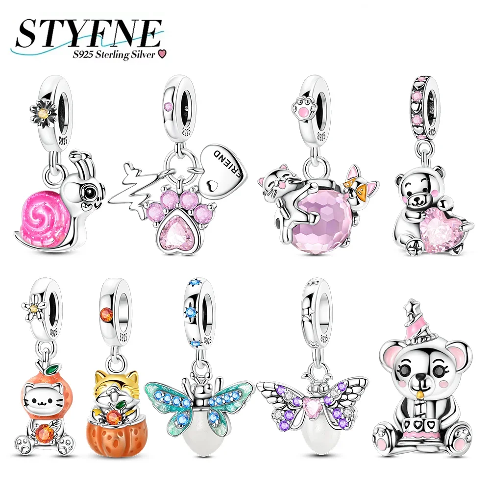 

Charm 925 Silver Snail Firefly Kitten Puppy Bear Beads Pendants Fit Original Bracelet Necklace Women Jewelry Gifts