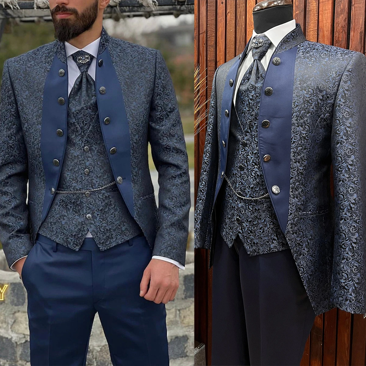 Costumes de mariage formels vintage pour hommes, vêtements de marié, ensemble d\'affaires à revers pointu, blazer et pantalon en émail personnalisés,