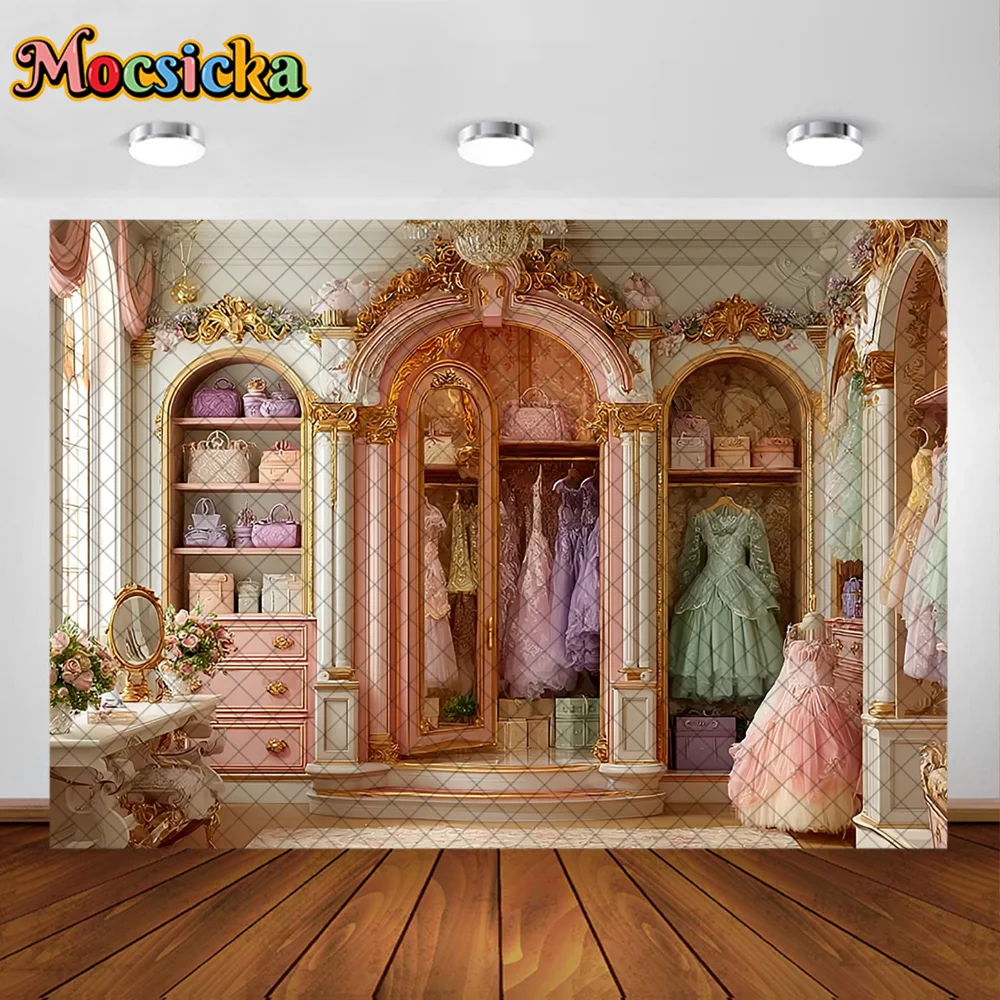 Mocsicka Photography Backdrop Princess Dress Fitting Room Decoration Baby Shower Girl Birthday Party Backgrounds For Photographs