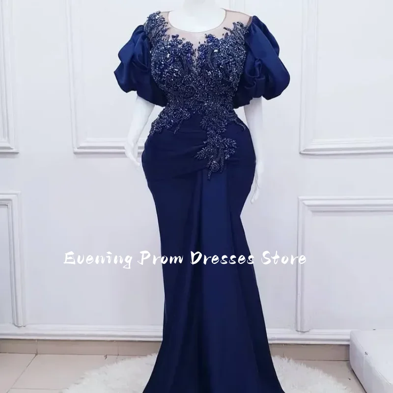 

Royal Blue Arabian Mermaid Ball Dress Lace Beaded Crystal Evening Dress Elegant Party Birthday Engagement Dress Customized
