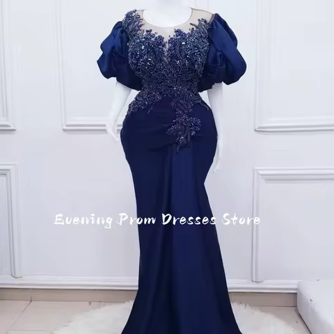 Royal Blue Arabian Mermaid Ball Dress Lace Beaded Crystal Evening Dress Elegant Party Birthday Engagement Dress Customized